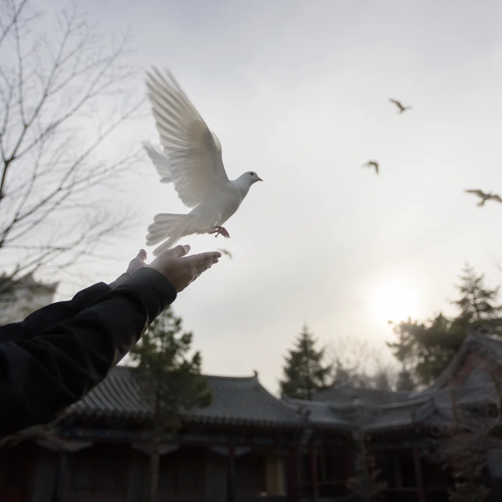 Hands Releasing White Dove Toward Open Sky