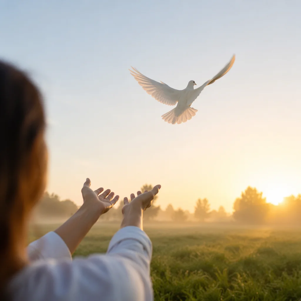 White Dove Released Into Morning Sky
