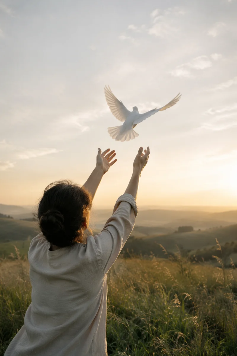 Person Releasing White Dove at Sunrise