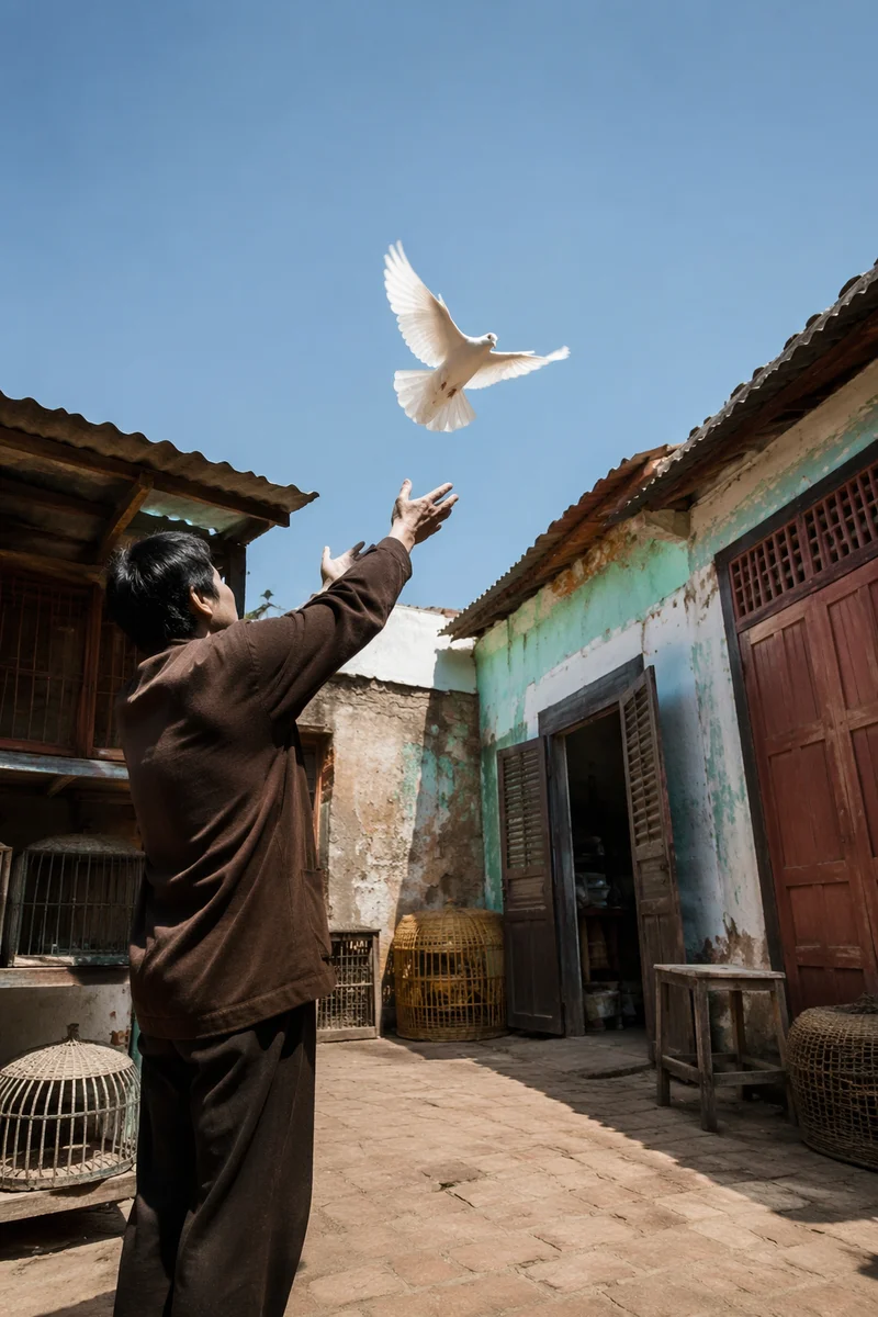 Person Releasing White Dove in Sunlight