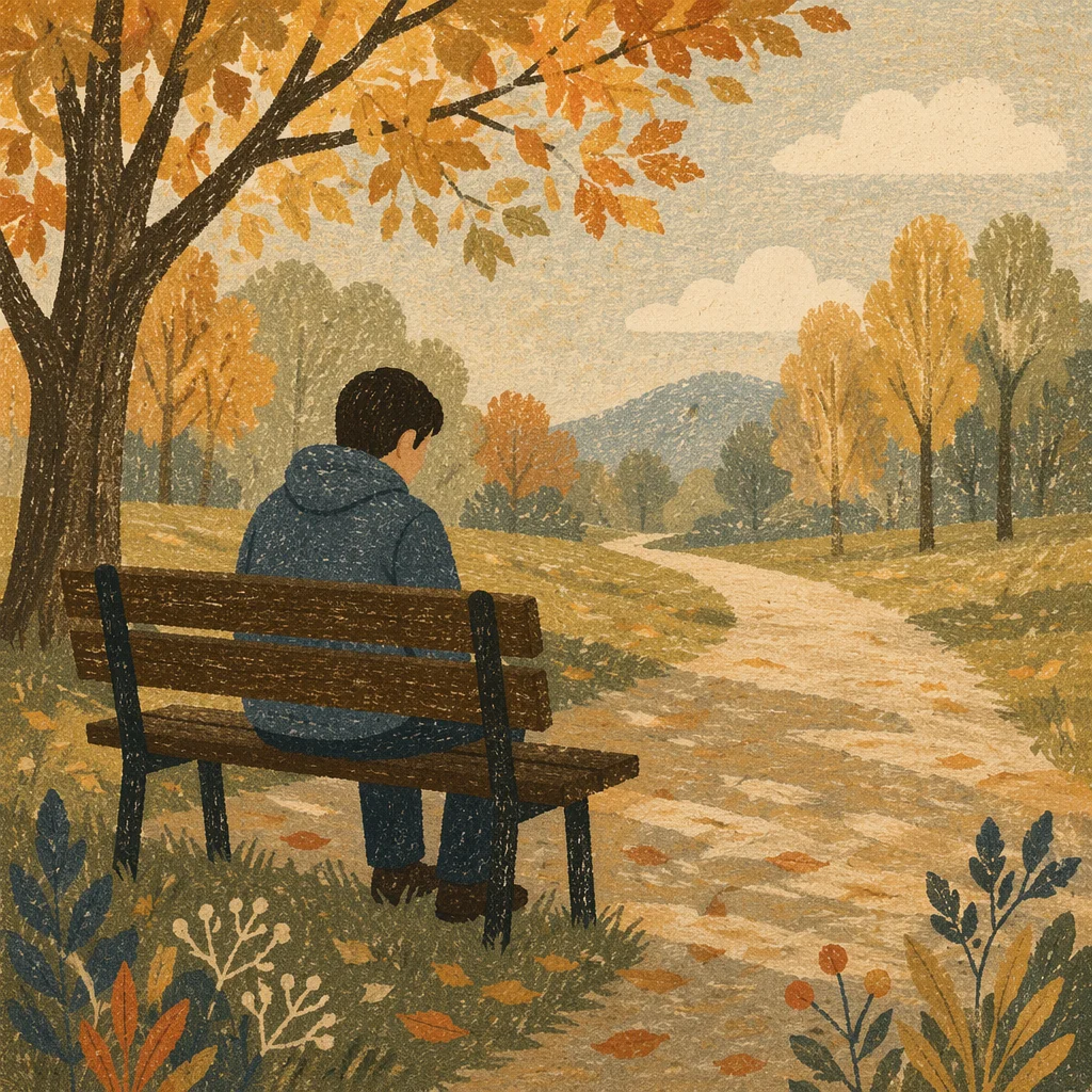 Solitary Reflection on Park Bench