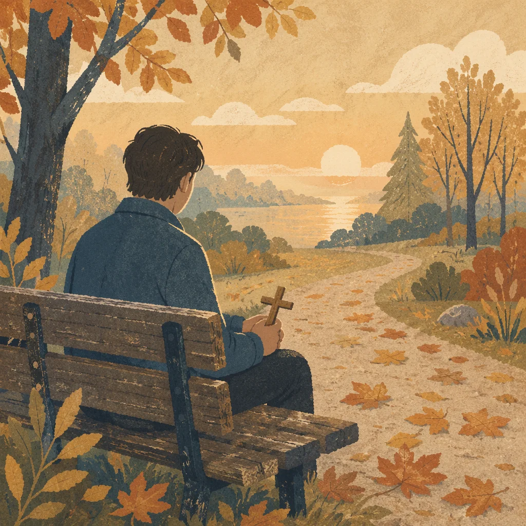 Solitary Prayer on Autumn Park Bench