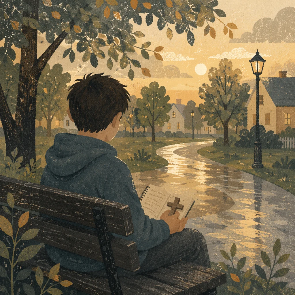 Solitary Prayer on a Rainy Park Bench