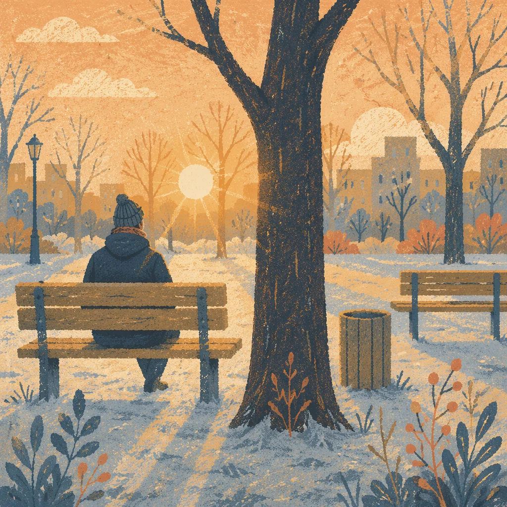 Solitary Winter Park Bench Contemplation