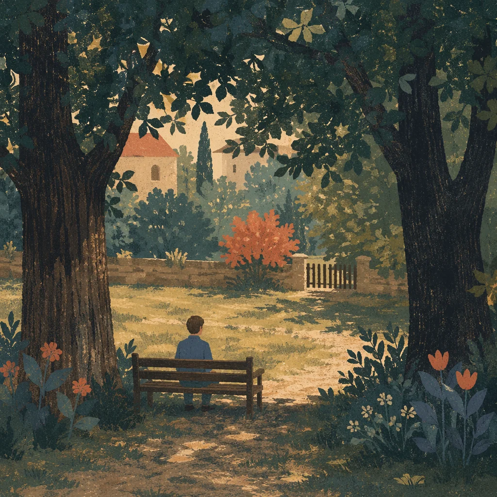 Solitary Park Bench Contemplation in Shade