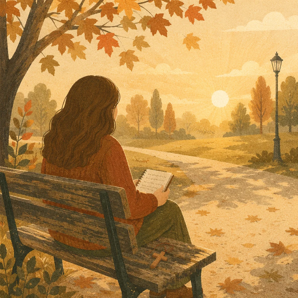 Solitary Prayer on Autumn Park Bench