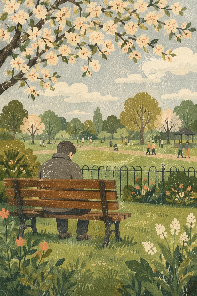 Solitary Reflection on a Spring Park Bench