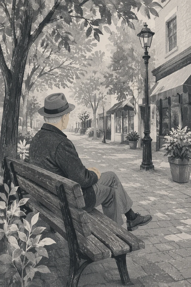 Contemplative Elder on Quiet Park Bench
