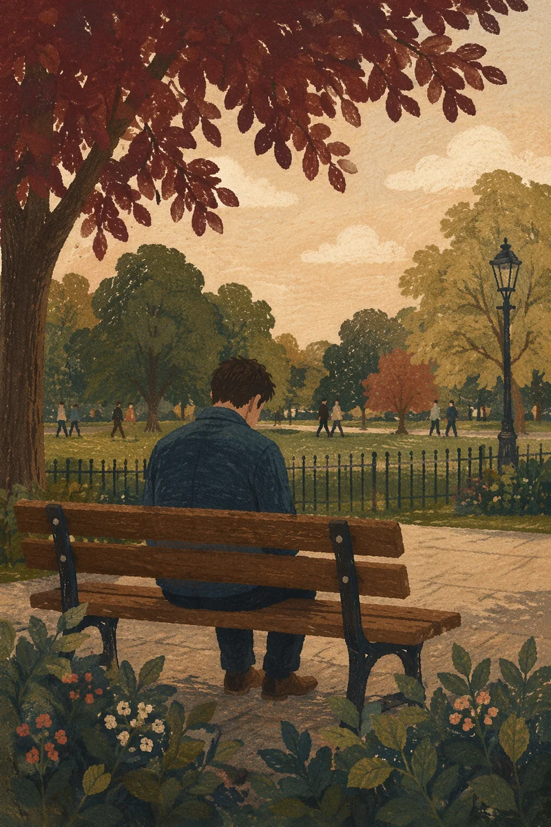 Solitary Park Bench Contemplation at Dusk