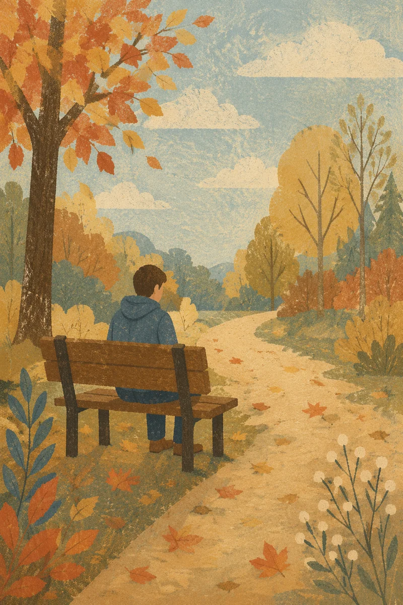 Solitary Reflection on Park Bench
