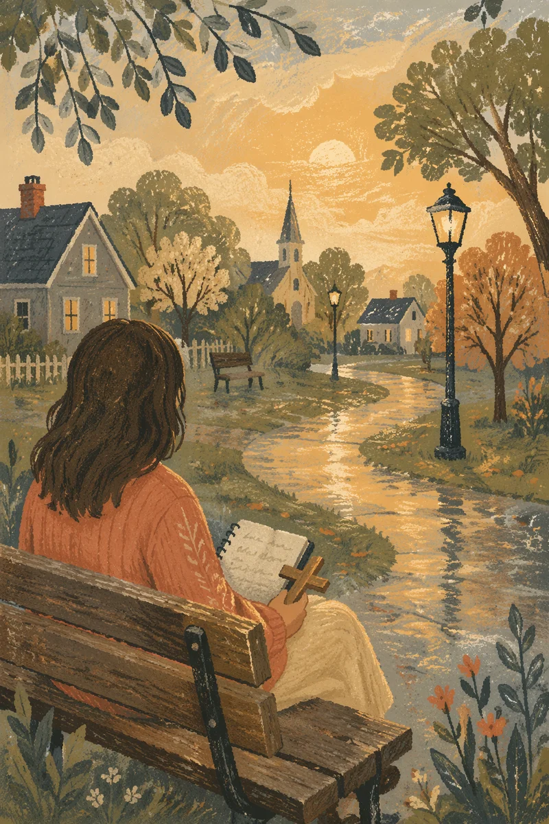 Solitary Prayer on a Rainy Park Bench