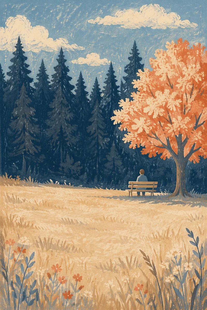 Solitary Park Bench Contemplation Beneath Bright Tree
