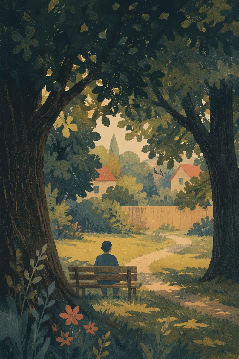 Solitary Park Bench Contemplation Under Trees