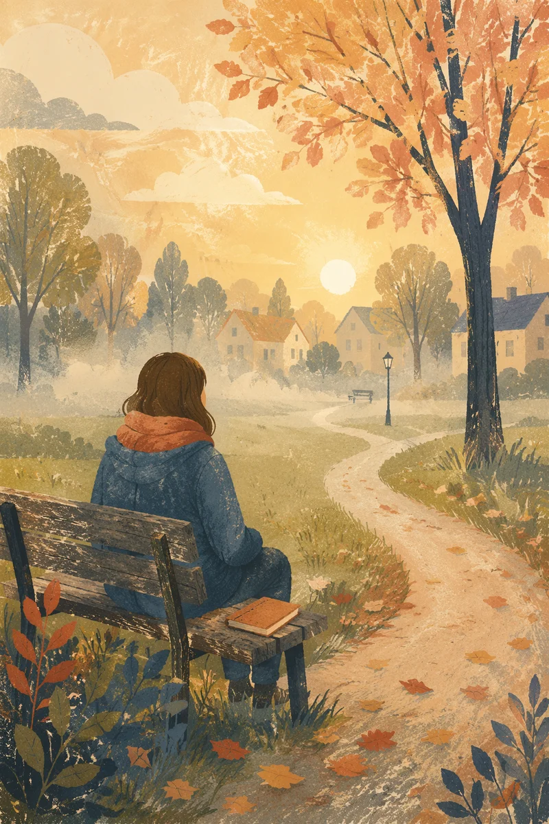 Contemplative Person on Autumn Park Bench