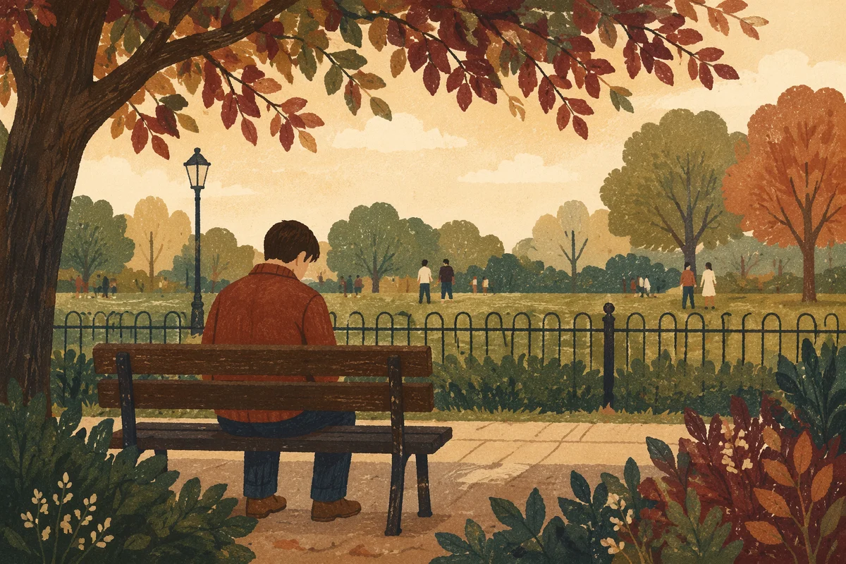 Solitary Park Bench Contemplation at Golden Hour