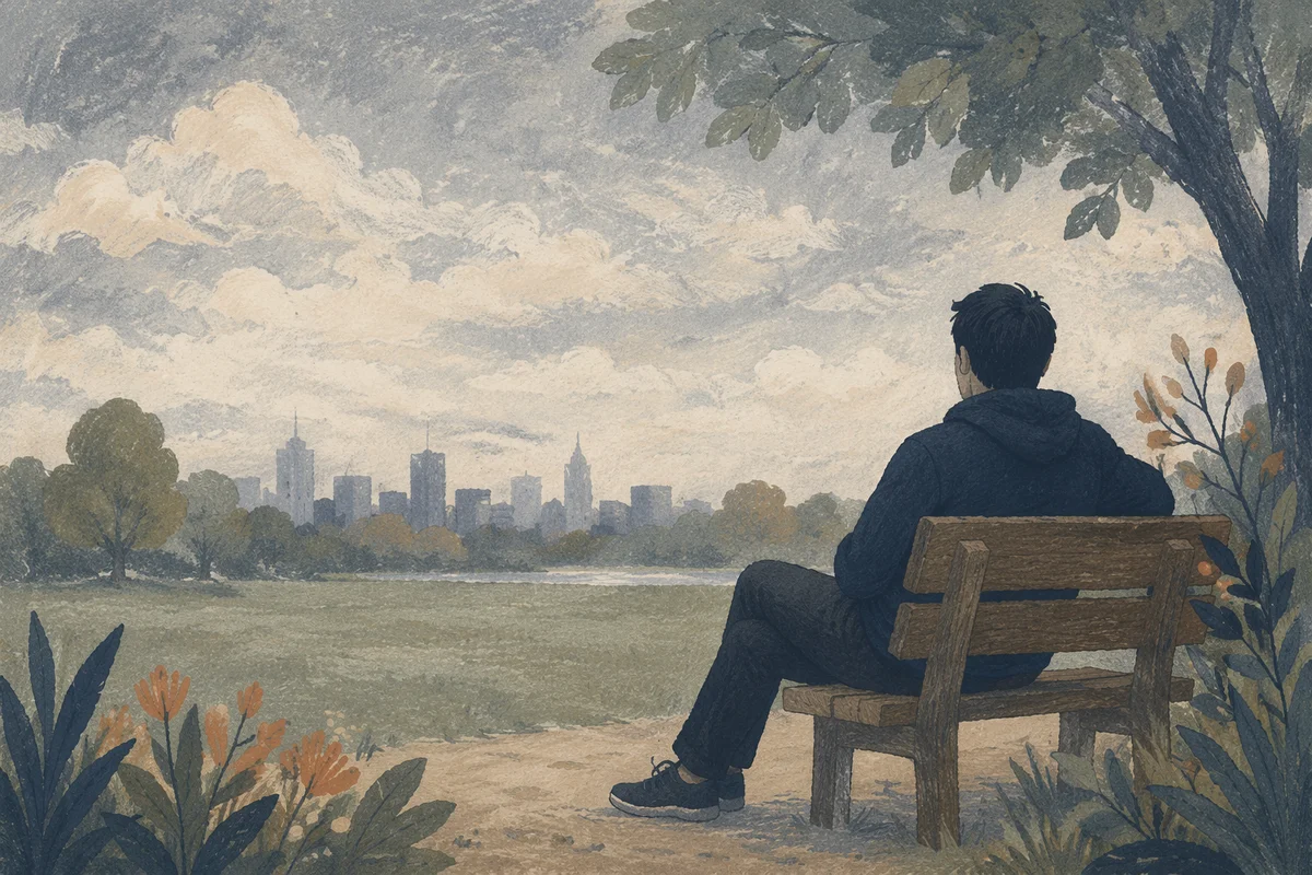 Solitary Park Bench Contemplation at Dusk