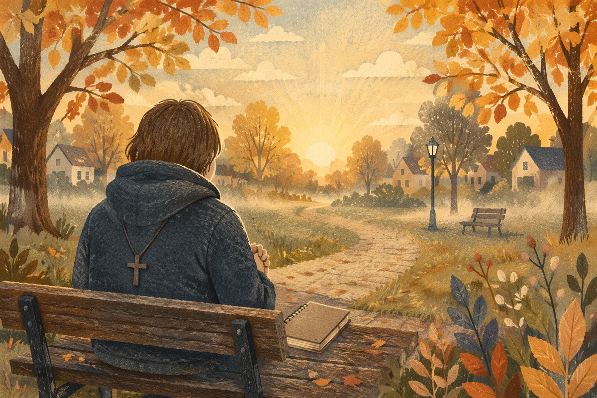 Solitary Prayer on Autumn Park Bench