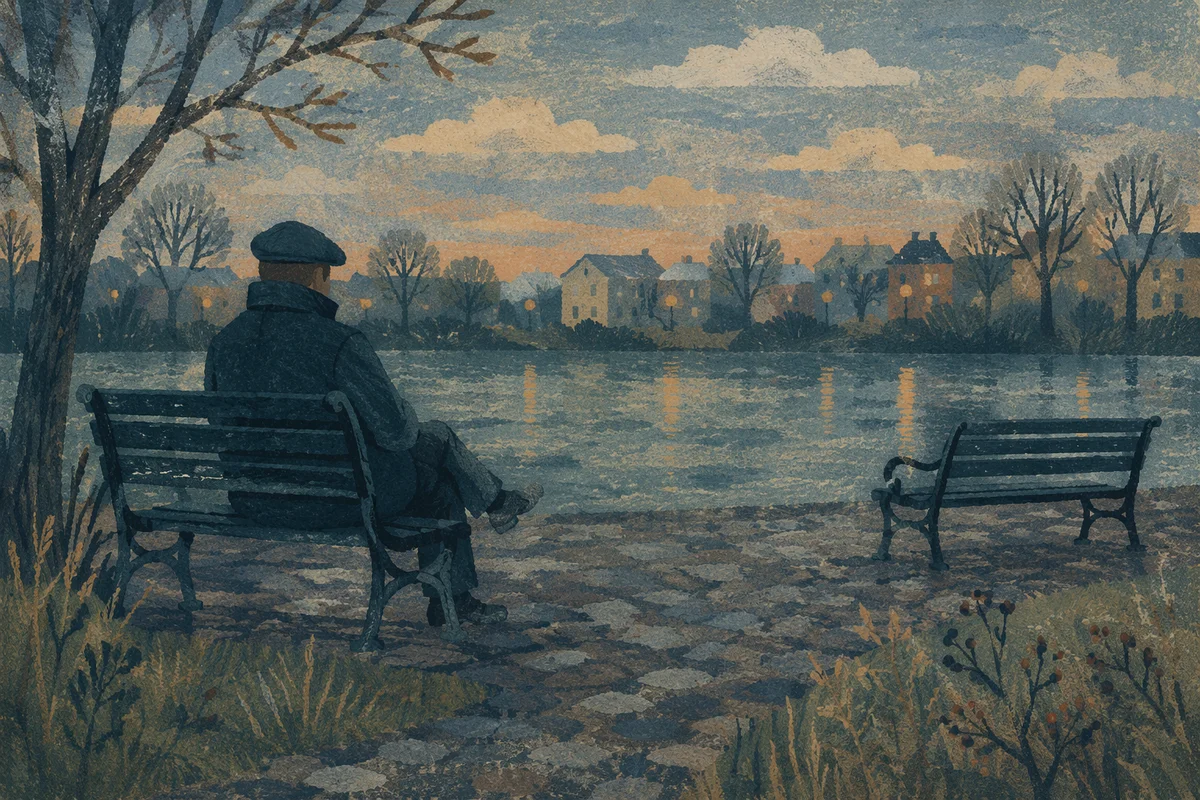 Solitary Reflection on Park Bench at Dusk