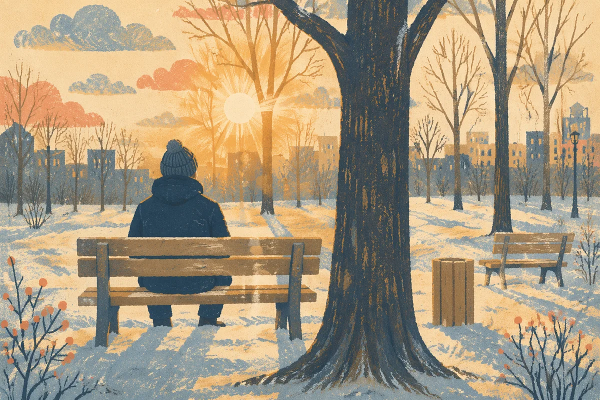 Solitary Winter Park Bench Contemplation