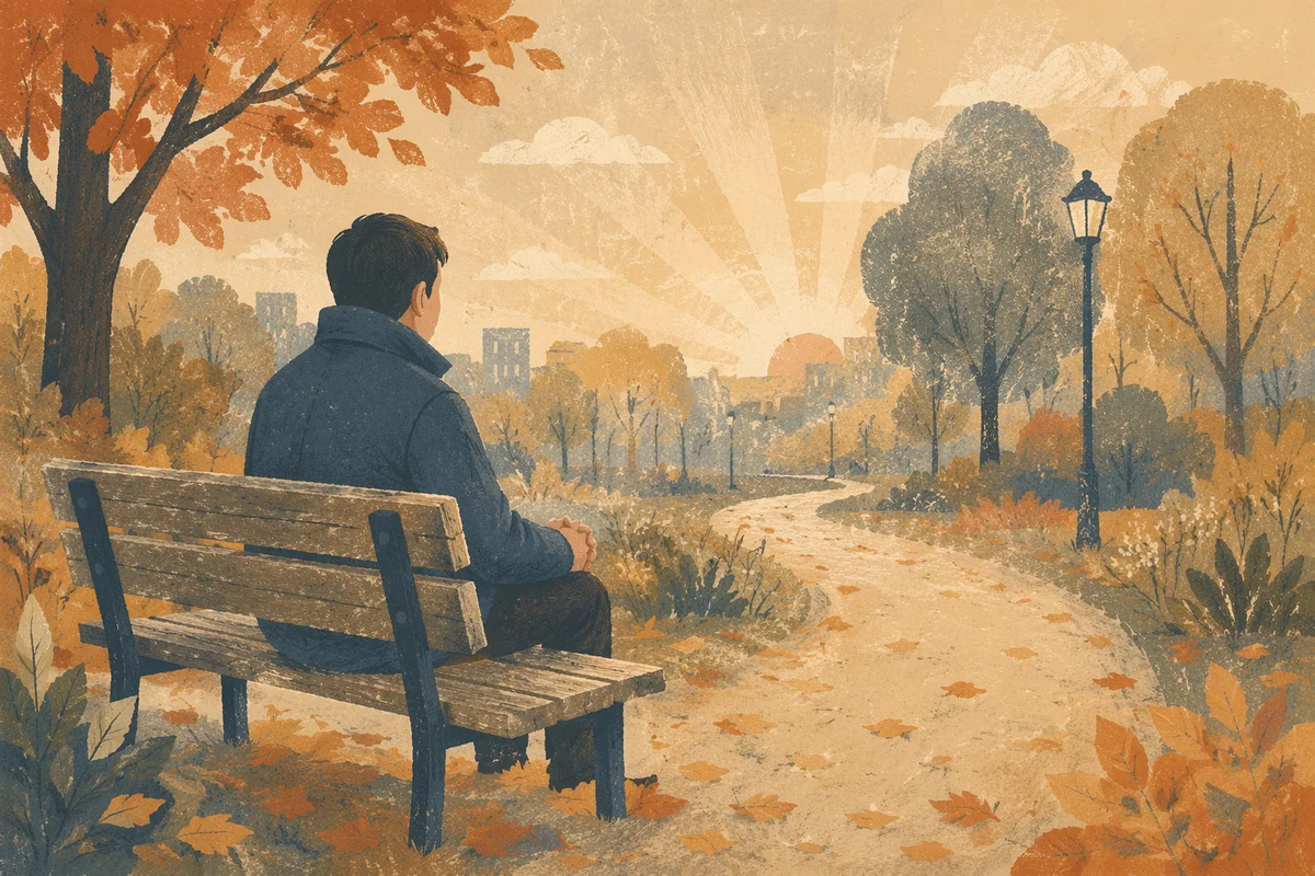 Solitary Morning Reflection on Park Bench