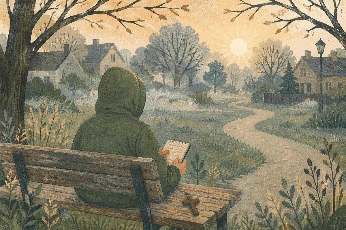 Solitary Dawn Contemplation on Park Bench