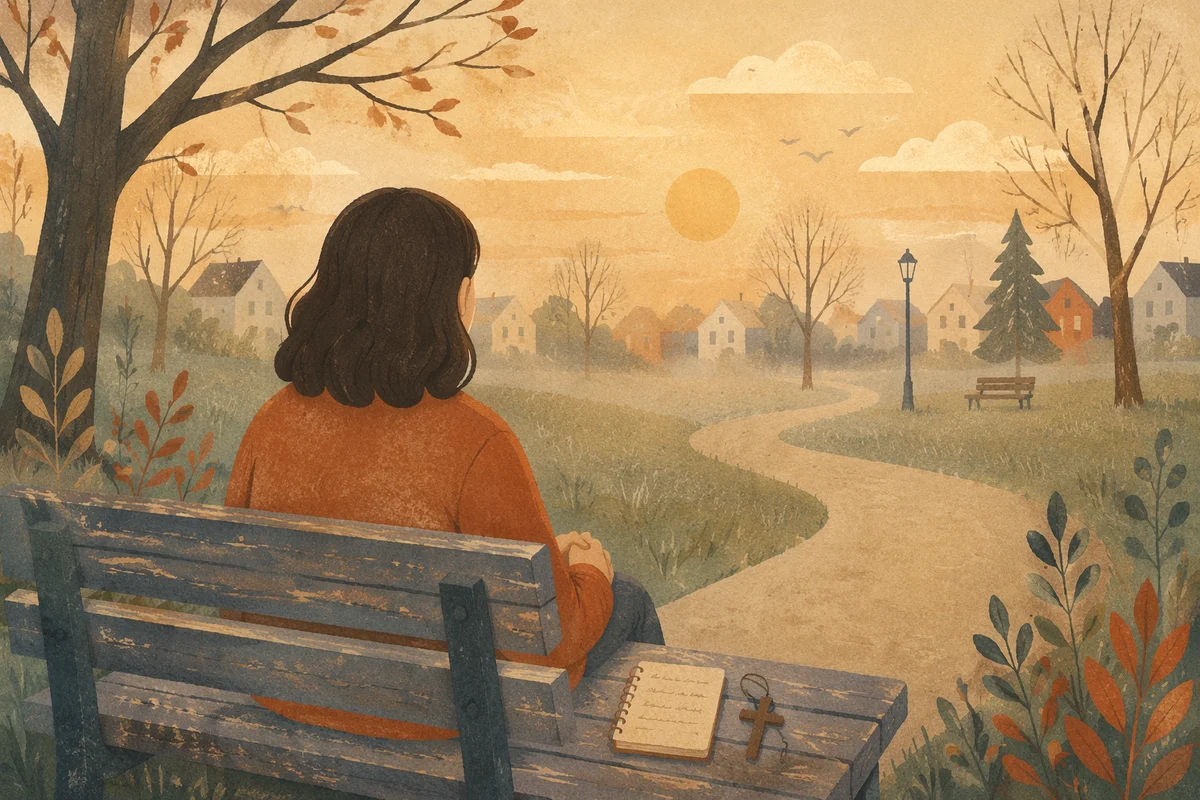 Solitary Prayer on a Dawn Park Bench