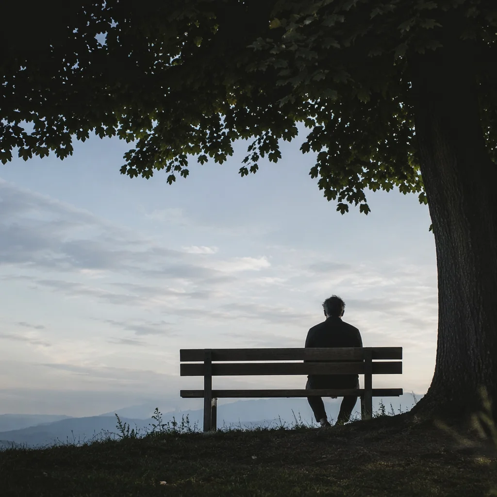 Solitary Park Bench Contemplation at Dusk