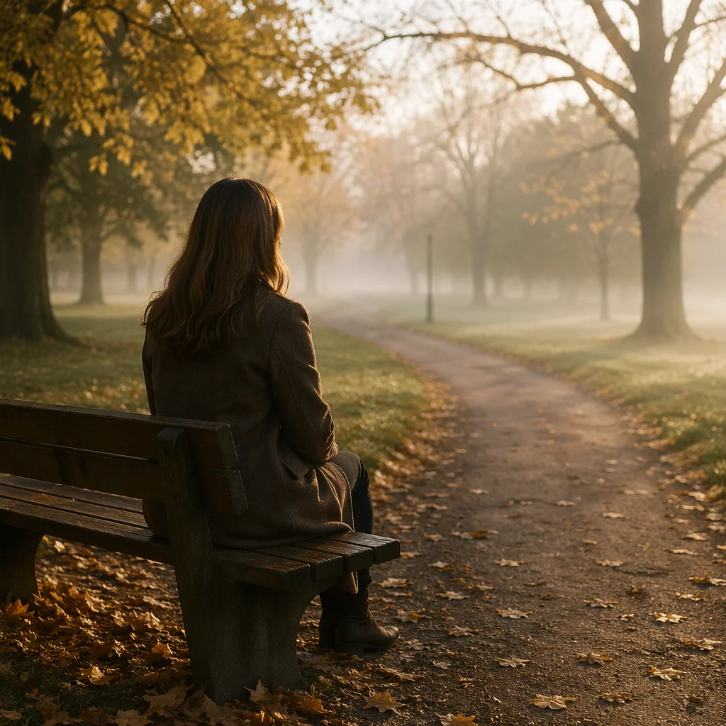 Quiet Park Bench Contemplation at Sunrise