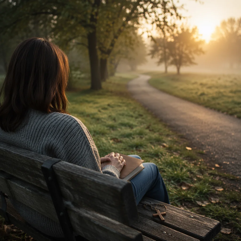 Solitary Dawn Reflection on Park Bench