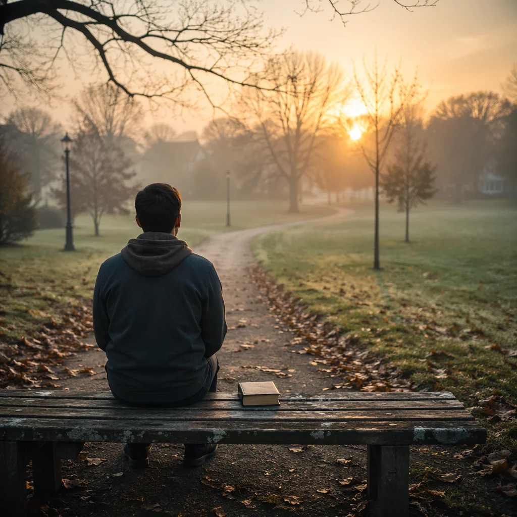 Solitary Dawn Prayer on Park Bench