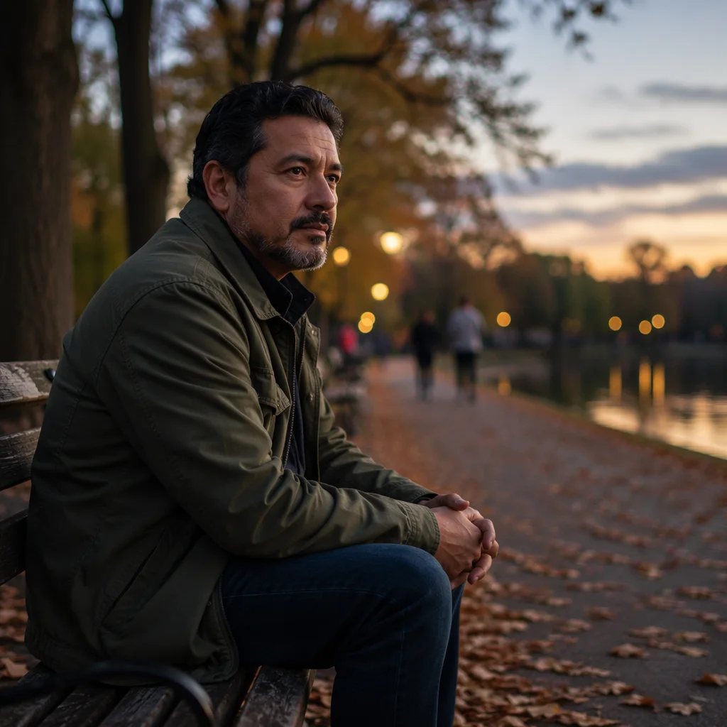 Man Sitting Alone on Park Bench