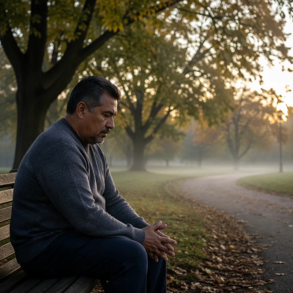 Man Sitting Alone on Park Bench
