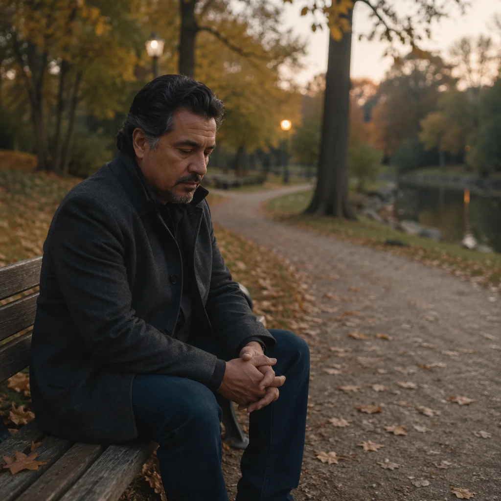 Solitary Man on Park Bench at Dusk