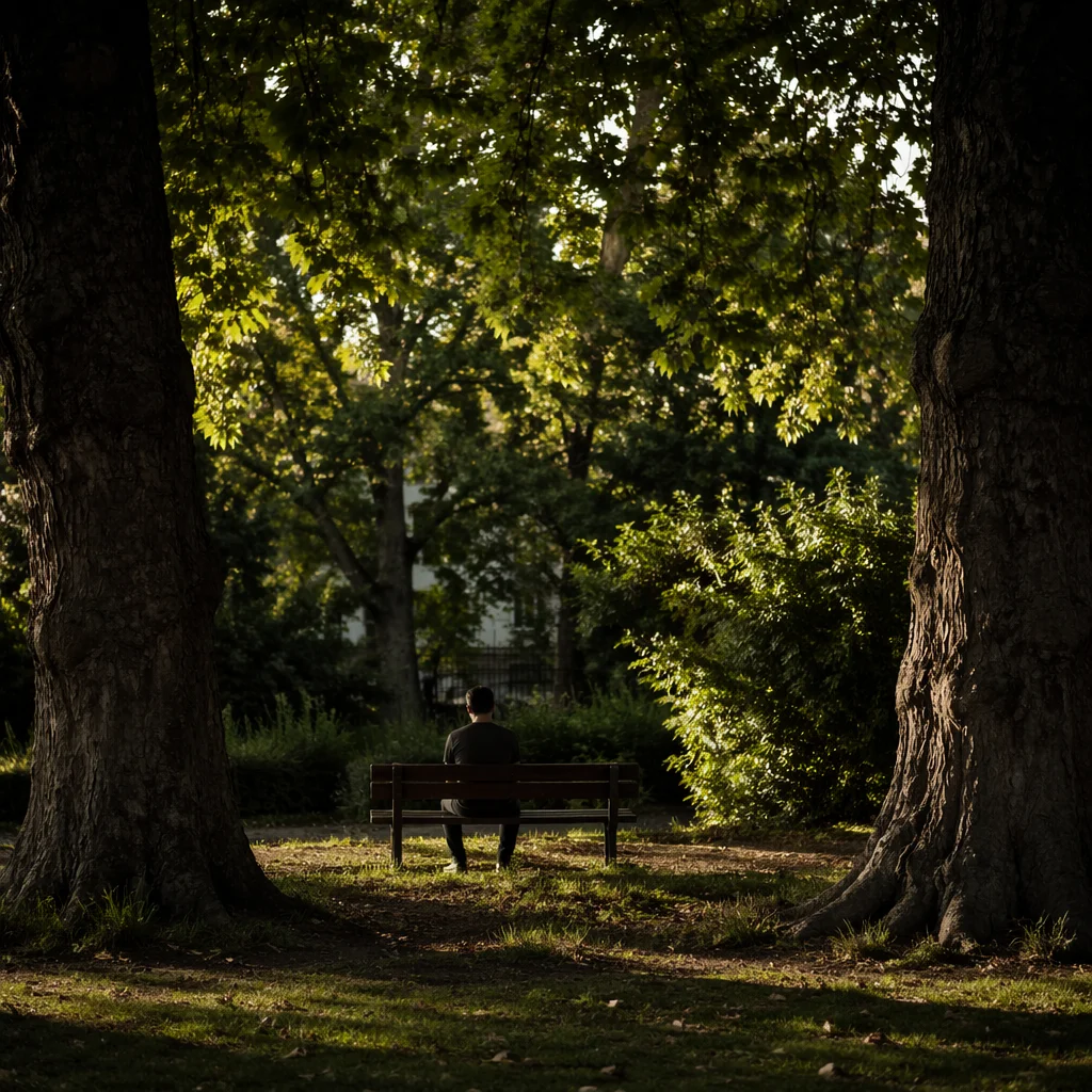 Solitary Park Bench Contemplation in Nature