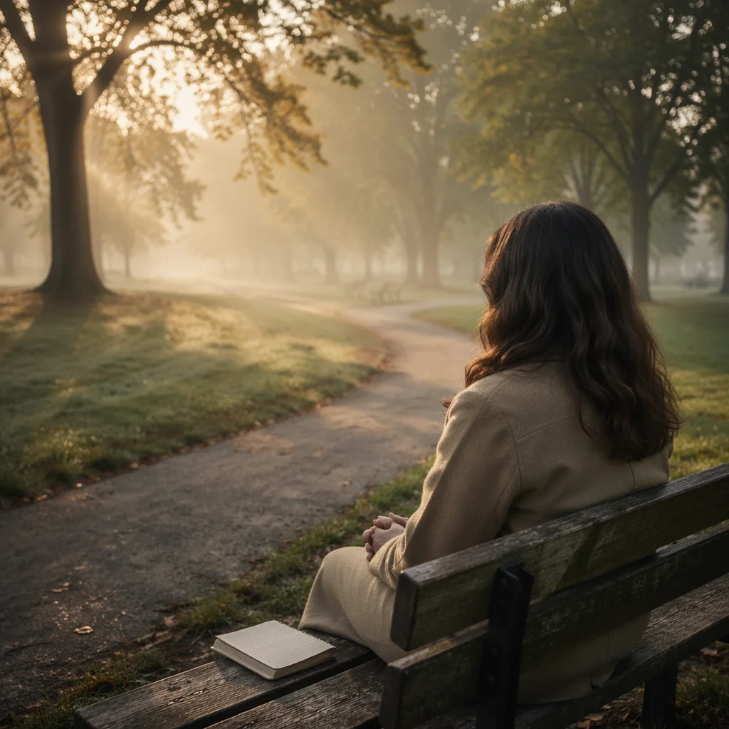 Solitary Park Bench Morning Reflection
