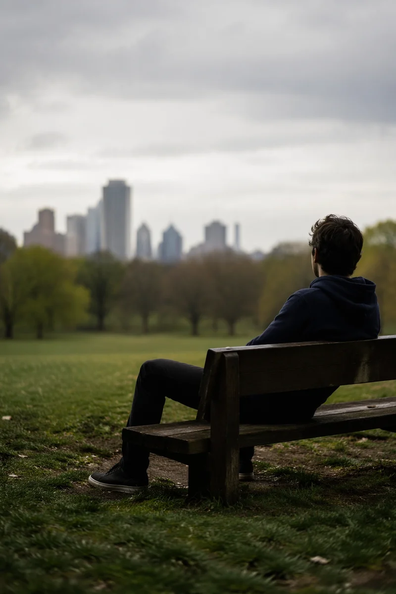 Solitary Reflection on a Quiet Park Bench
