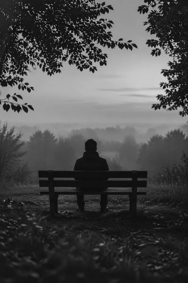 Solitary Reflection on a Misty Park Bench
