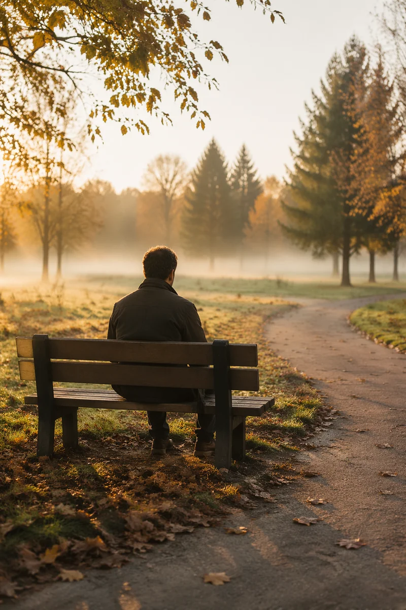 Solitary Park Bench Morning Contemplation