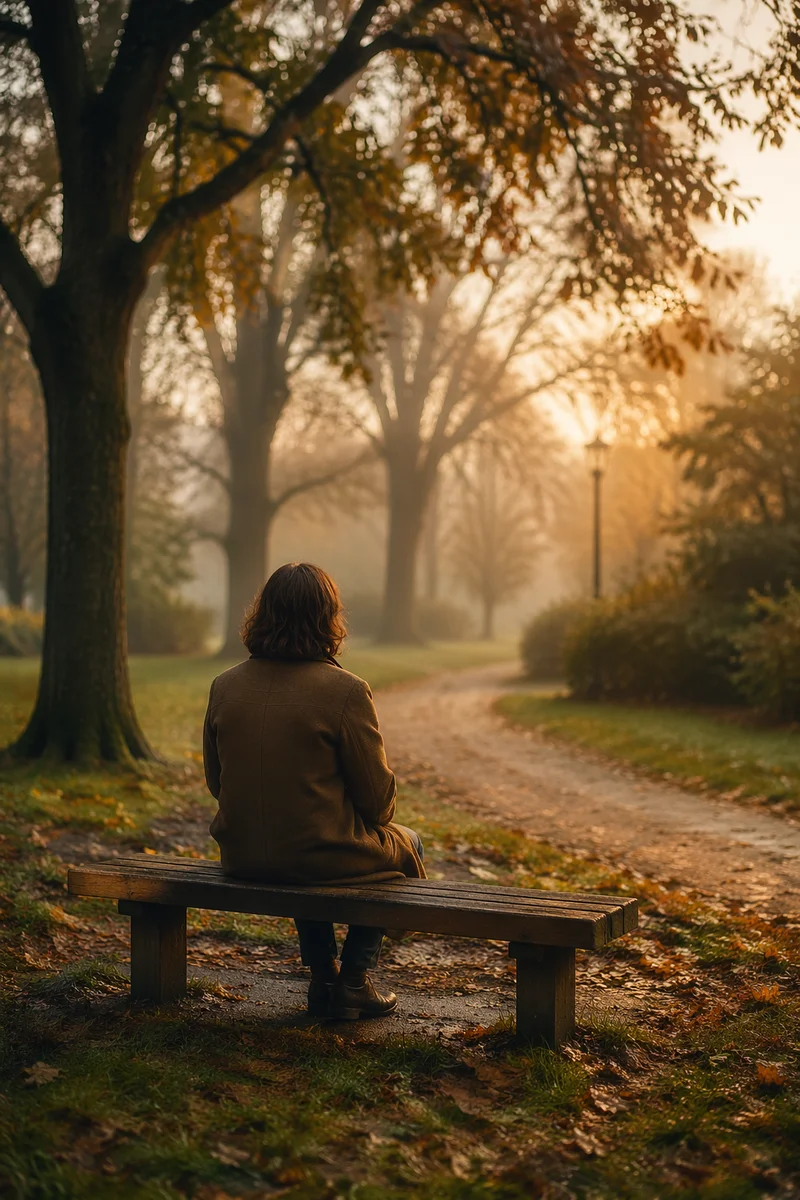 Solitary Reflection on Autumn Park Bench