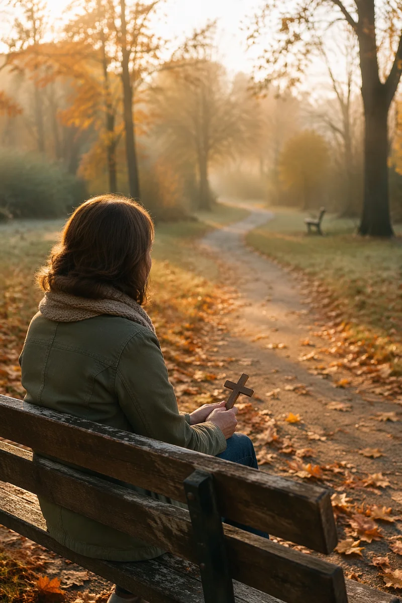 Solitary Prayer on Autumn Park Bench