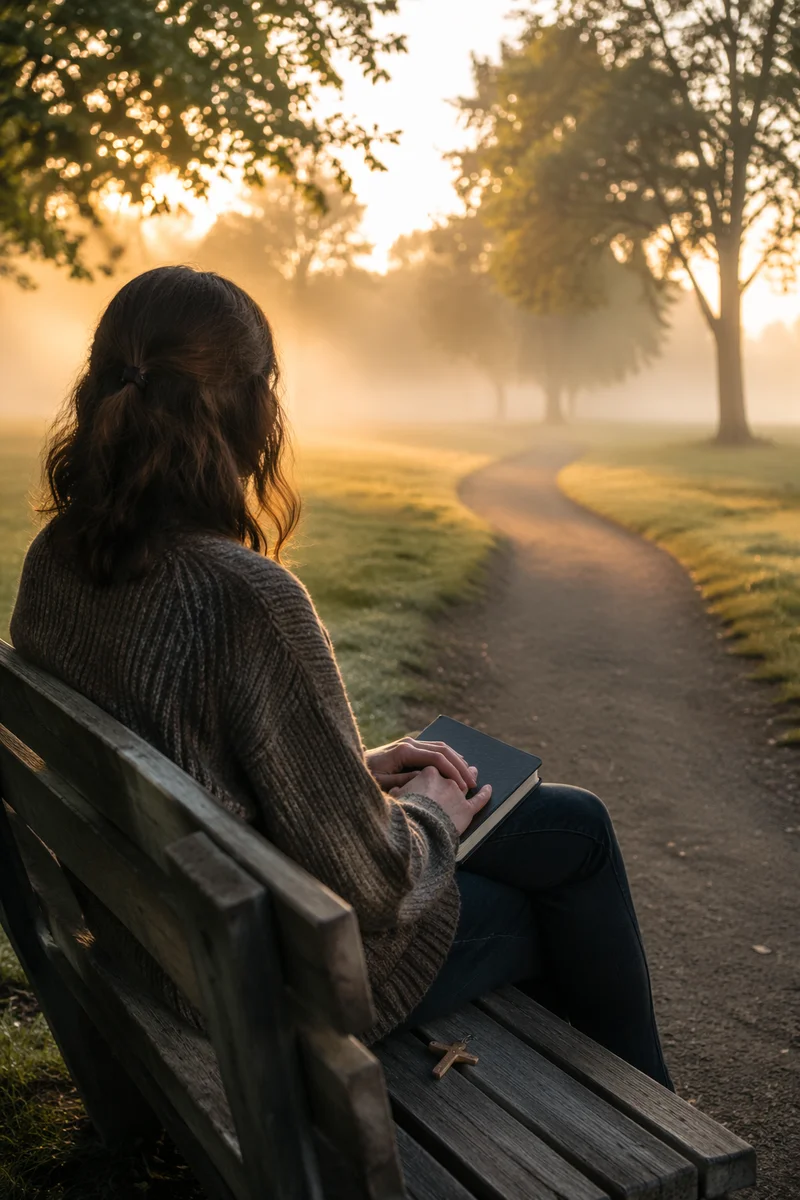 Solitary Dawn Reflection on Park Bench