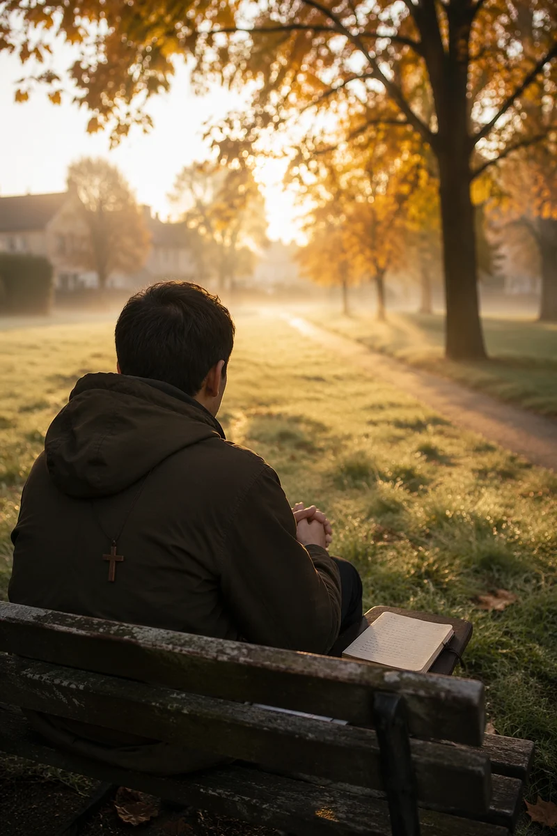 Solitary Prayer on Autumn Park Bench