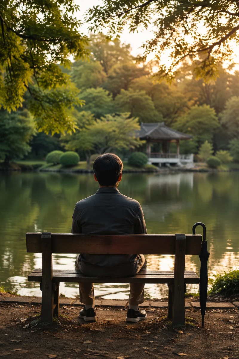Solitary Reflection on Park Bench at Sunset