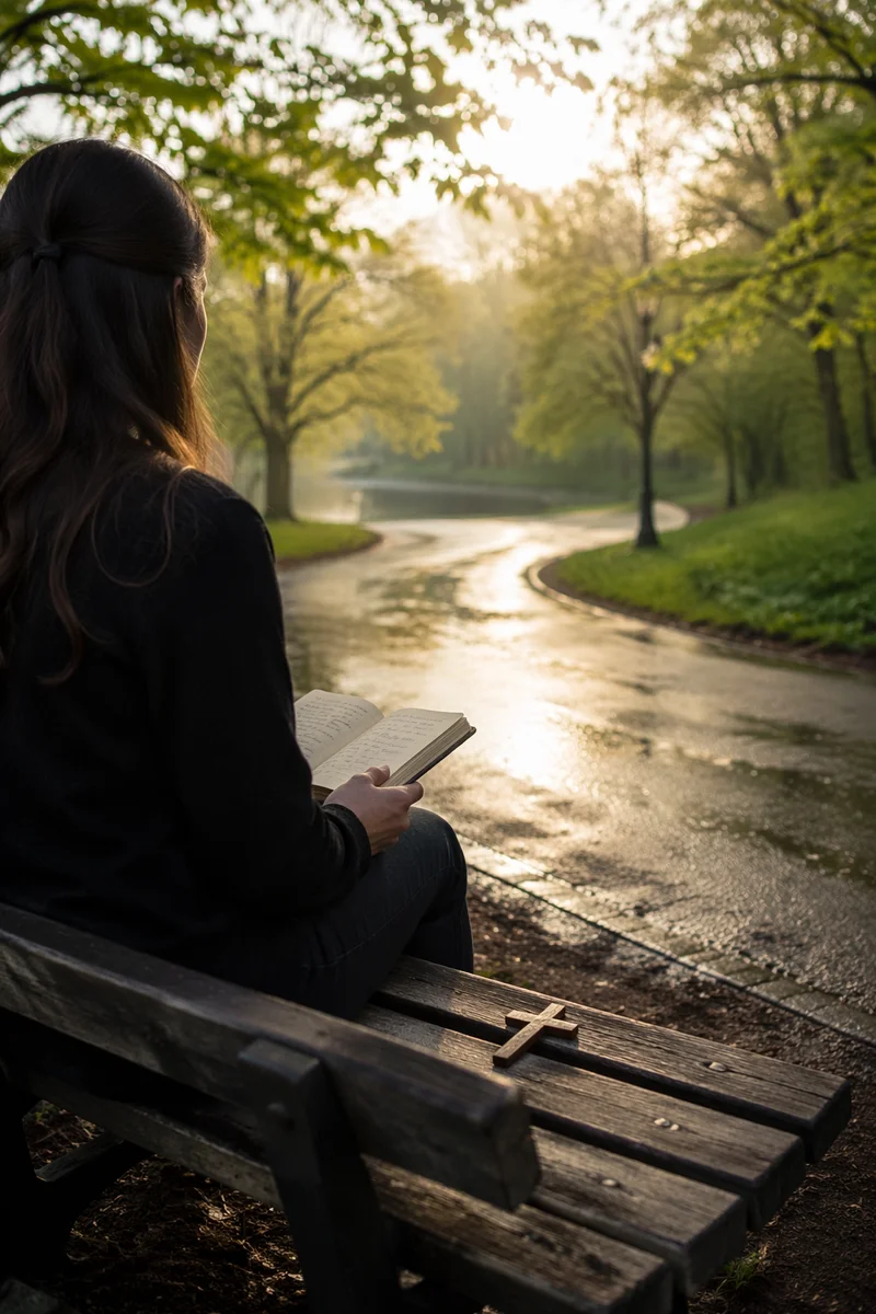 Quiet Prayer on a Rainy Park Bench