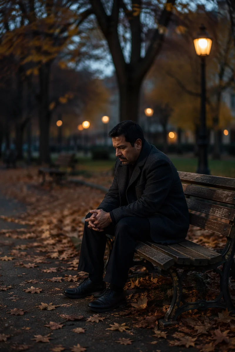 Solitary Man on Park Bench at Dusk