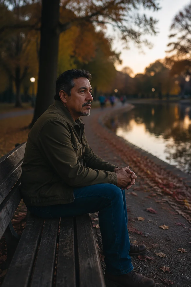 Solitary Man on Park Bench at Dusk