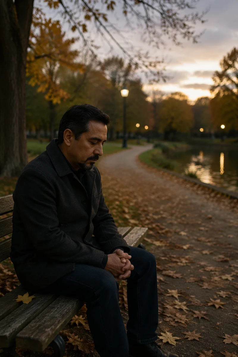 Solitary Man on Park Bench at Dusk