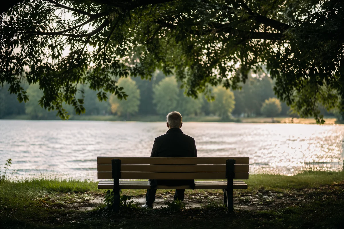 Solitary Contemplation Beside a Quiet Lake