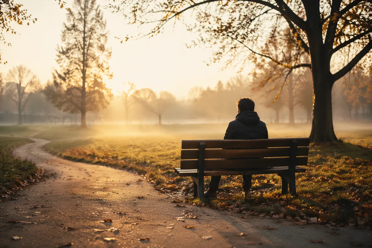 Solitary Park Bench Morning Contemplation