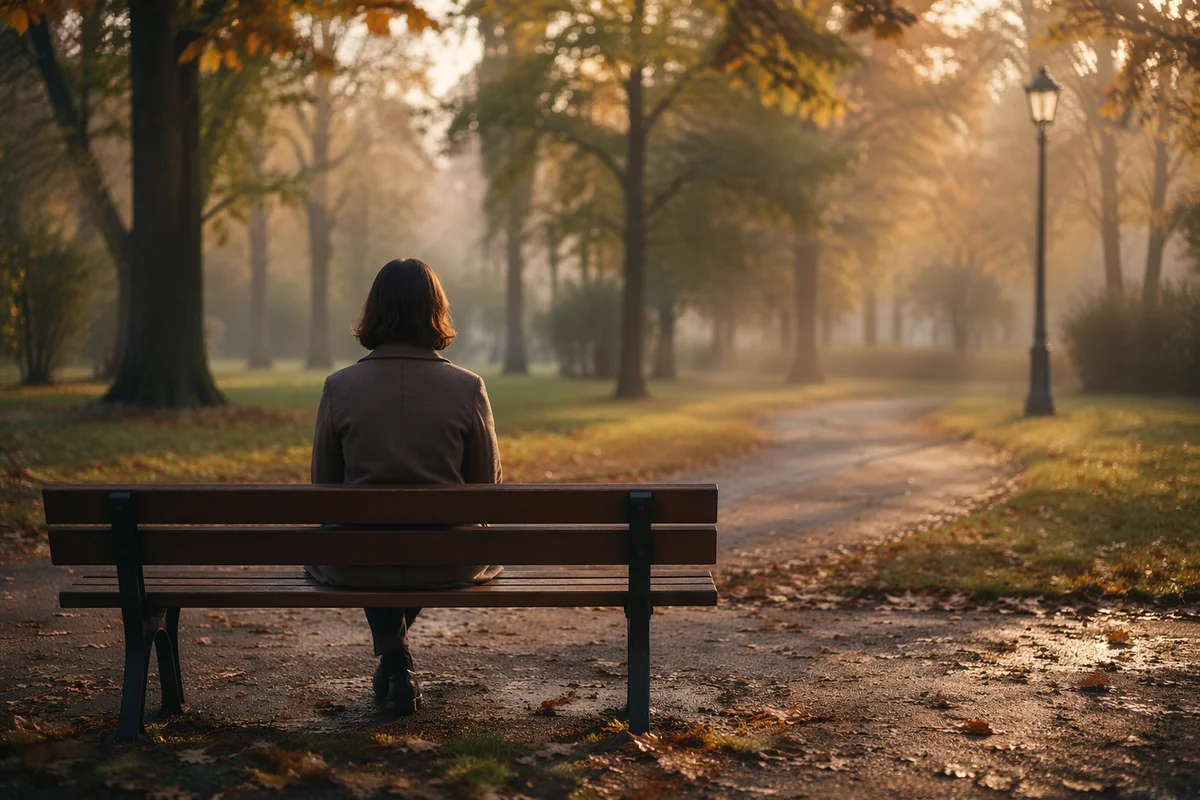 Solitary Park Bench Morning Contemplation